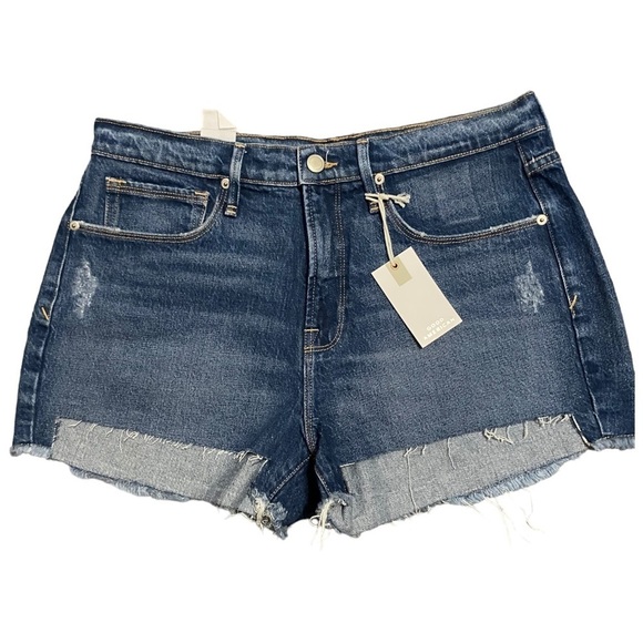 GOOD AMERICAN GOOD 90s DENIM SHORTS FRAYED HEM HI RISE SOME STRETCH SZ 6 - Picture 1 of 14